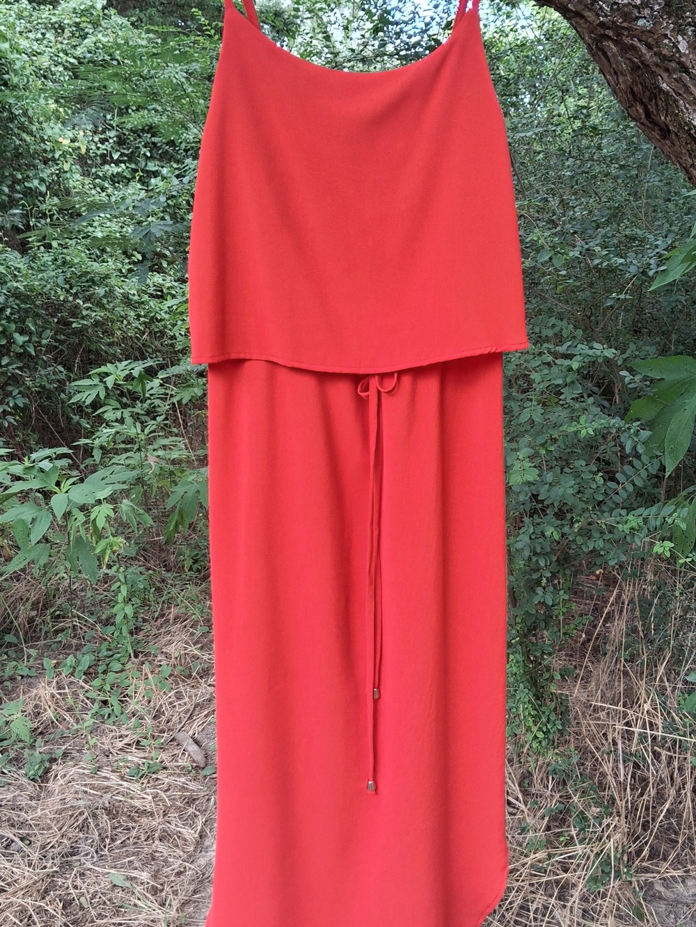 Women's Red Maxi Skirt with Drawstring Waist